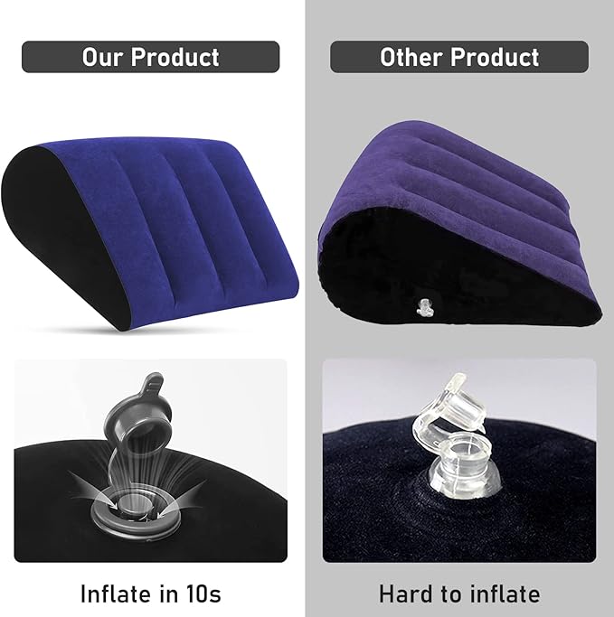 Inflatable Bed Wedge Pillow for Traveling โ Portable Inflatable Cushion for Sleeping in Bed, Leg Elevation & Back Support, Quick Inflate Camping Pillow, Home & Airplane Use(Blue)