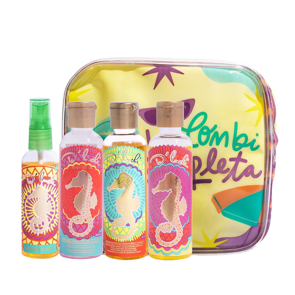 D'Luchi Mini Tanning Kit, Enriched with Collagen & Vitamin E, Carrot, Coconut, Almond Tanning Lotion & Gold Body Lotion Set of 4 Essential Tanning Products