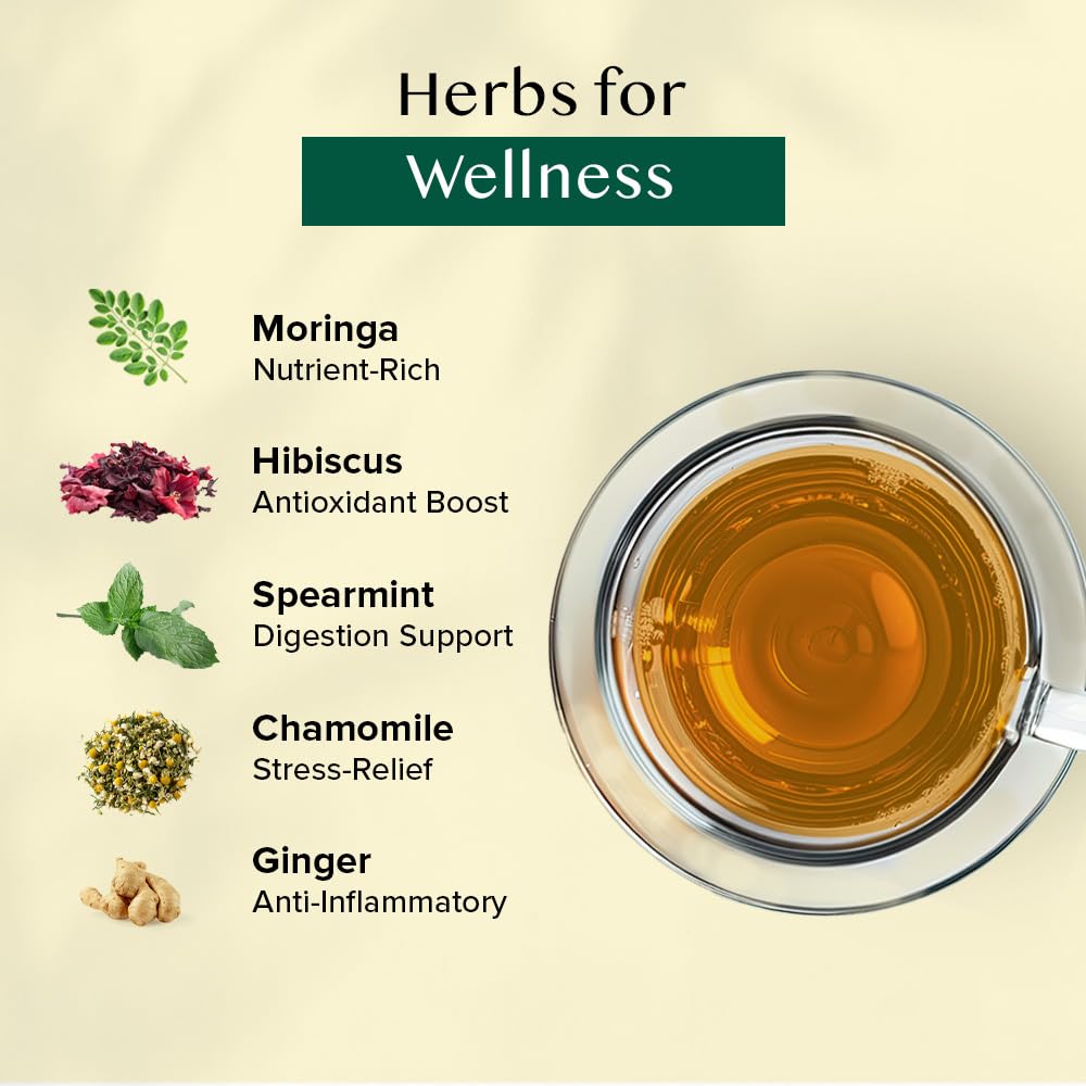 VAHDAM, Herbal Tea Sampler (36 Tea Bags, 6 Flavors) Caffeine-Free, Non-GMO | Assorted Tea Sampler - Turmeric Citrus Ginger, Turmeric Chamomile, Hibiscus, Moringa, Spearmint, Ginger | Gifts for Him/Her