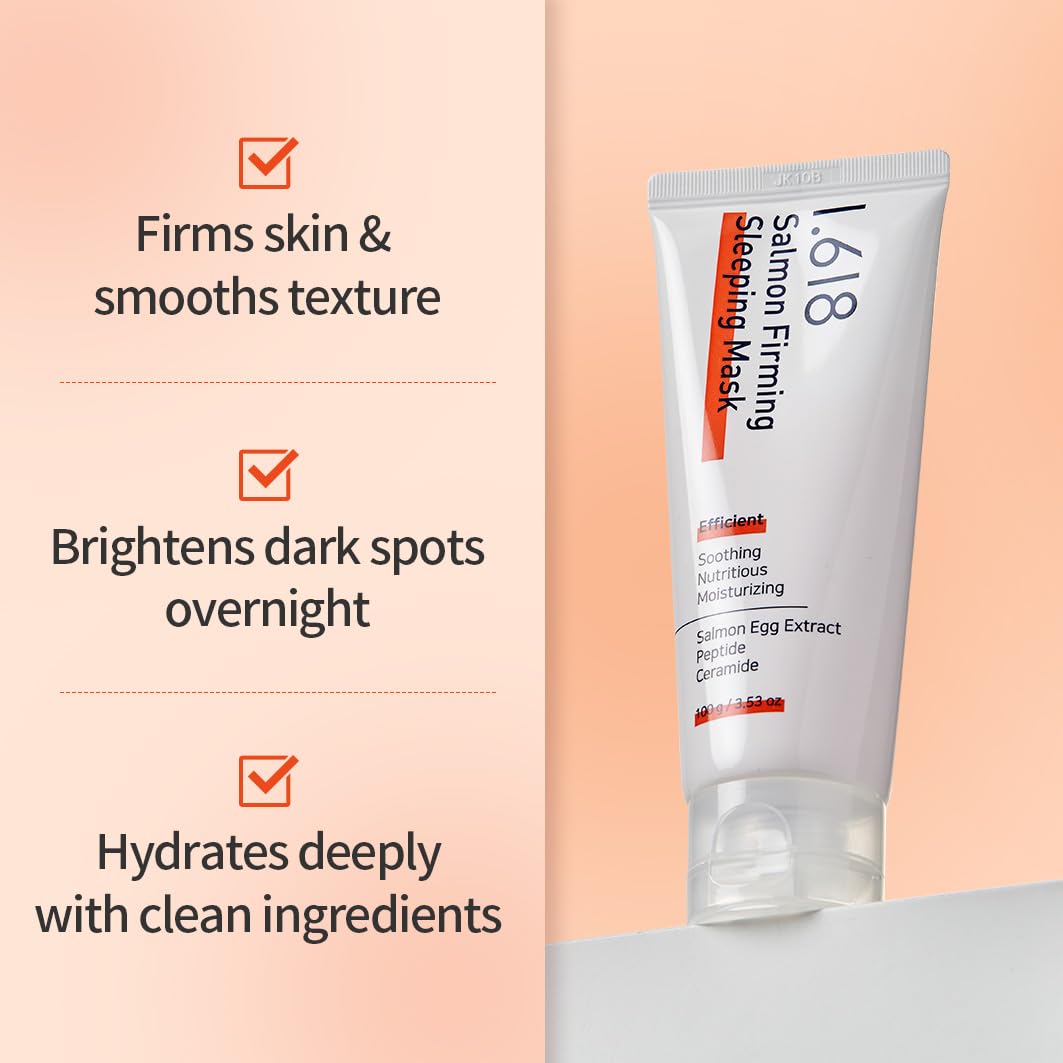 1.618 Salmon Firming Sleeping Mask with Ceramides & Hyaluronic Acid – Hydrating, Soothing, Anti-Wrinkle Overnight Face Mask for Dry & Sensitive Skin | Fragrance-Free | K-Beauty | 3.53oz