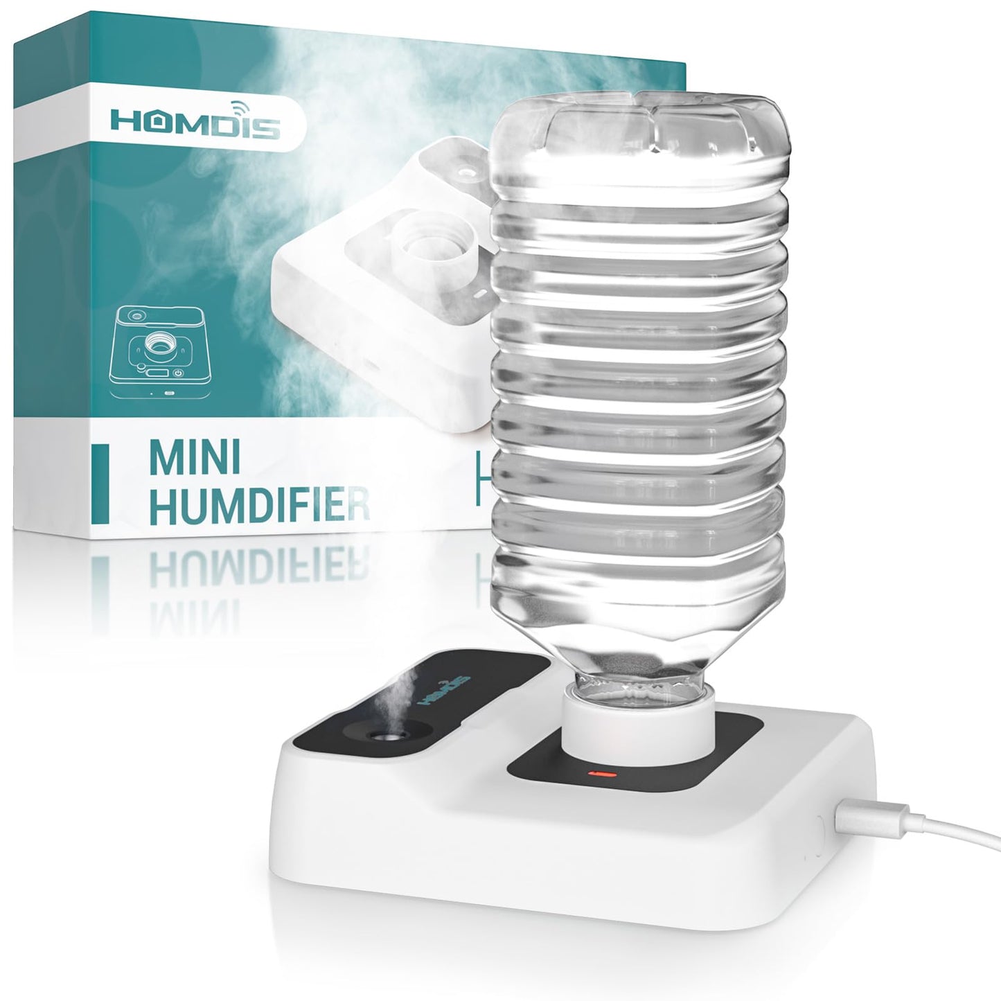 HOMDIS Portable Humidifiers for Travel, Small Mini Humidifier with Auto Shut-Off, Nightlight and Storage Bag for Hotel, Bedroom or Office, Plant Humidifier Indoor, White