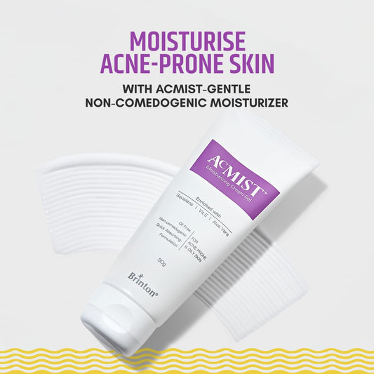 Acmist Moisturizing Gel for Oily & Acne-Prone Skin | Oil-Free, Non-Comedogenic, Quick Absorbing & Makeup Friendly | With Vitamin E, Aloe Vera & Squalane | For Men, Women & Teens | 50g/1.7 oz.