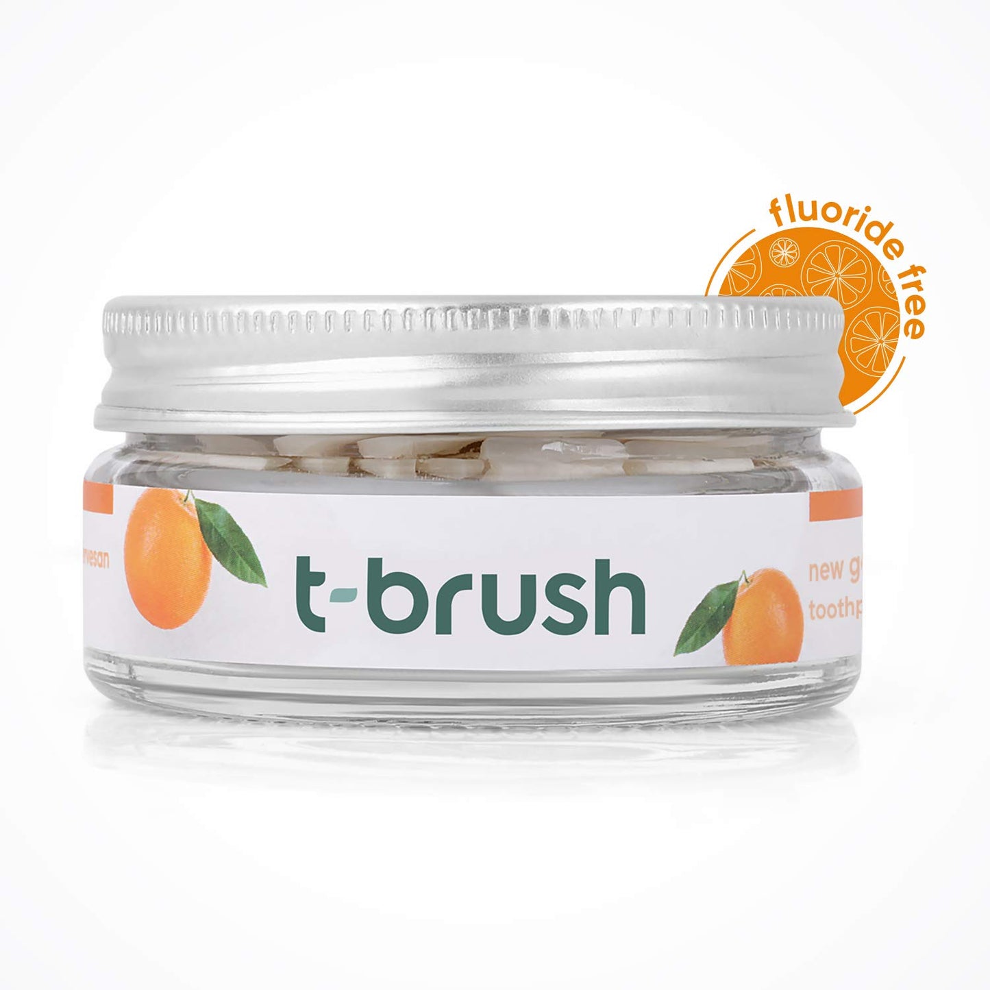 T-brush Whitening Travel Toothpaste Tablets Natural Ingredients, SLS Free, Gluten Free, Cruelty Free, Eco Friendly Packaging, Vegan - Orange Flavoured- Fluoride Free- 90 Tablets