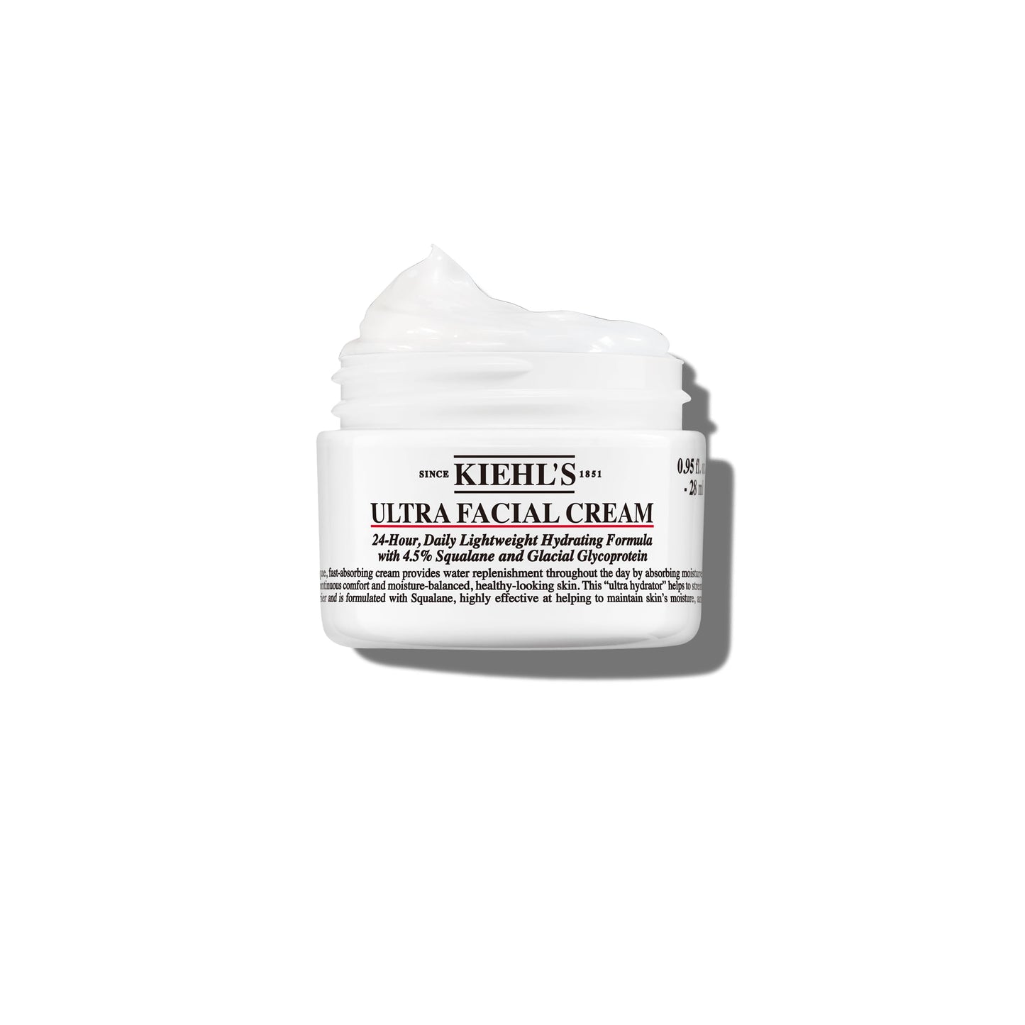 Kiehl's Ultra Facial Cream, with 4.5% Squalane to Strengthen Moisture Barrier, Skin Feels Softer and Smoother, Long-Lasting Hydration, Easy and Fast-Absorbing, All Types - 0.95 fl oz
