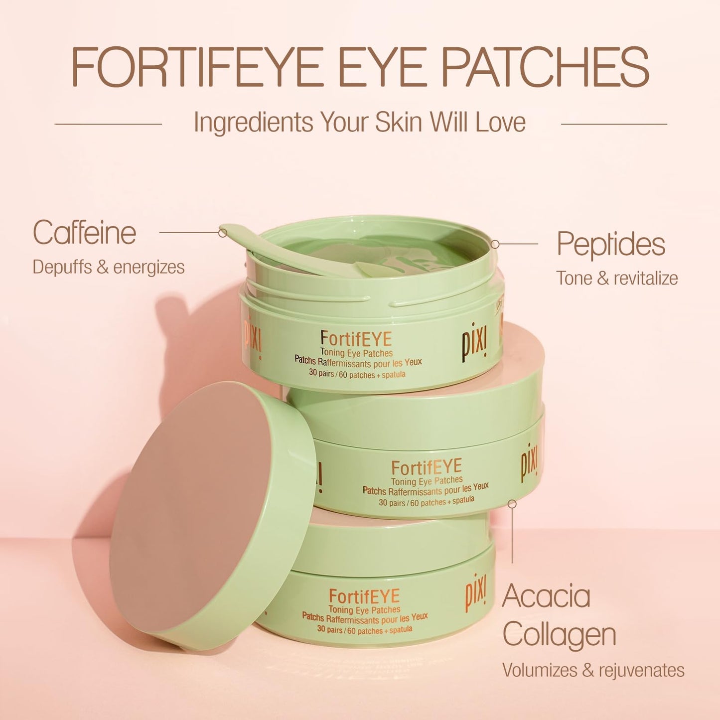 Pixi FortifEYE Firming Hydrogel Under Eye Patches for Puffy Eyes | Vegan Collagen Eye Patches to Energize, Soften Fine Lines, & Tone Eye Area | 30 Pairs / 60 Patches