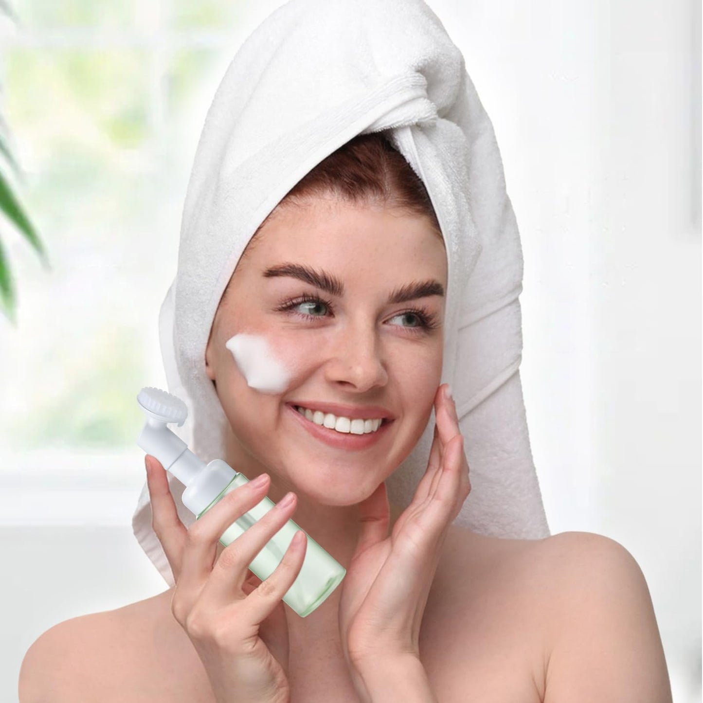 3 Pcs Small Foaming Soap Dispenser Foam Bottle with Brush Empty Facial Cleanser Bottle Mini Mousse Pump Container with Silicone Massage Clean Brush Head for Lash Cleanser Milk Beater Travel