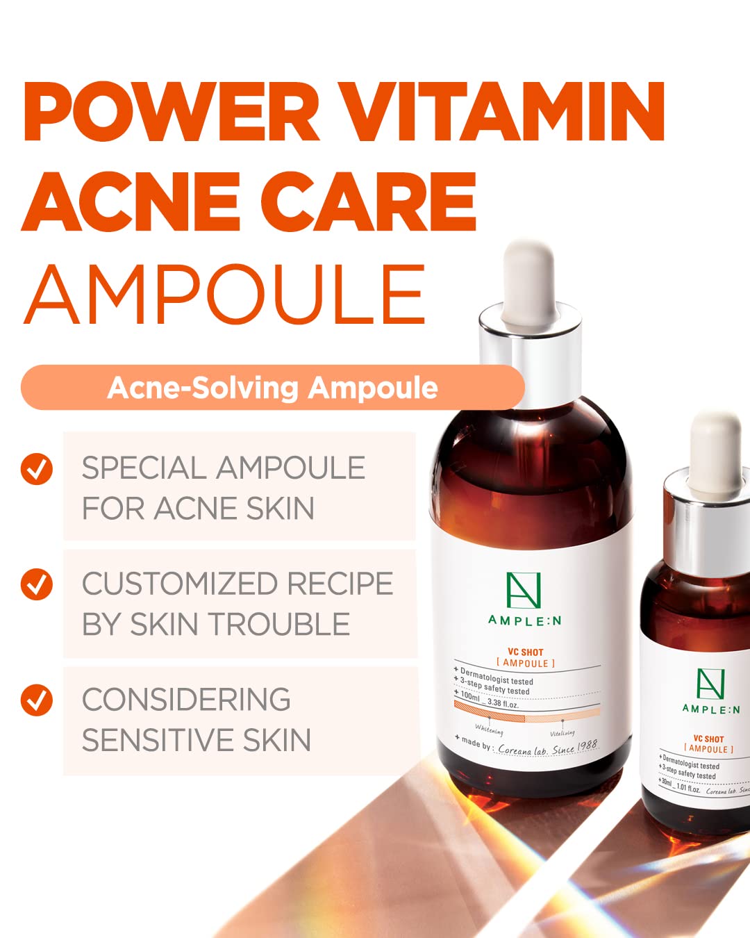 AMPLE:N VC Shot Serum - Korean Anti-Aging Face Serum with Vitamin C – Evens Pigmentation and Aging Spots - Vitamin C to Clear Skin of Sun Damage and Reduce Wrinkles, 3.38 fl.oz.