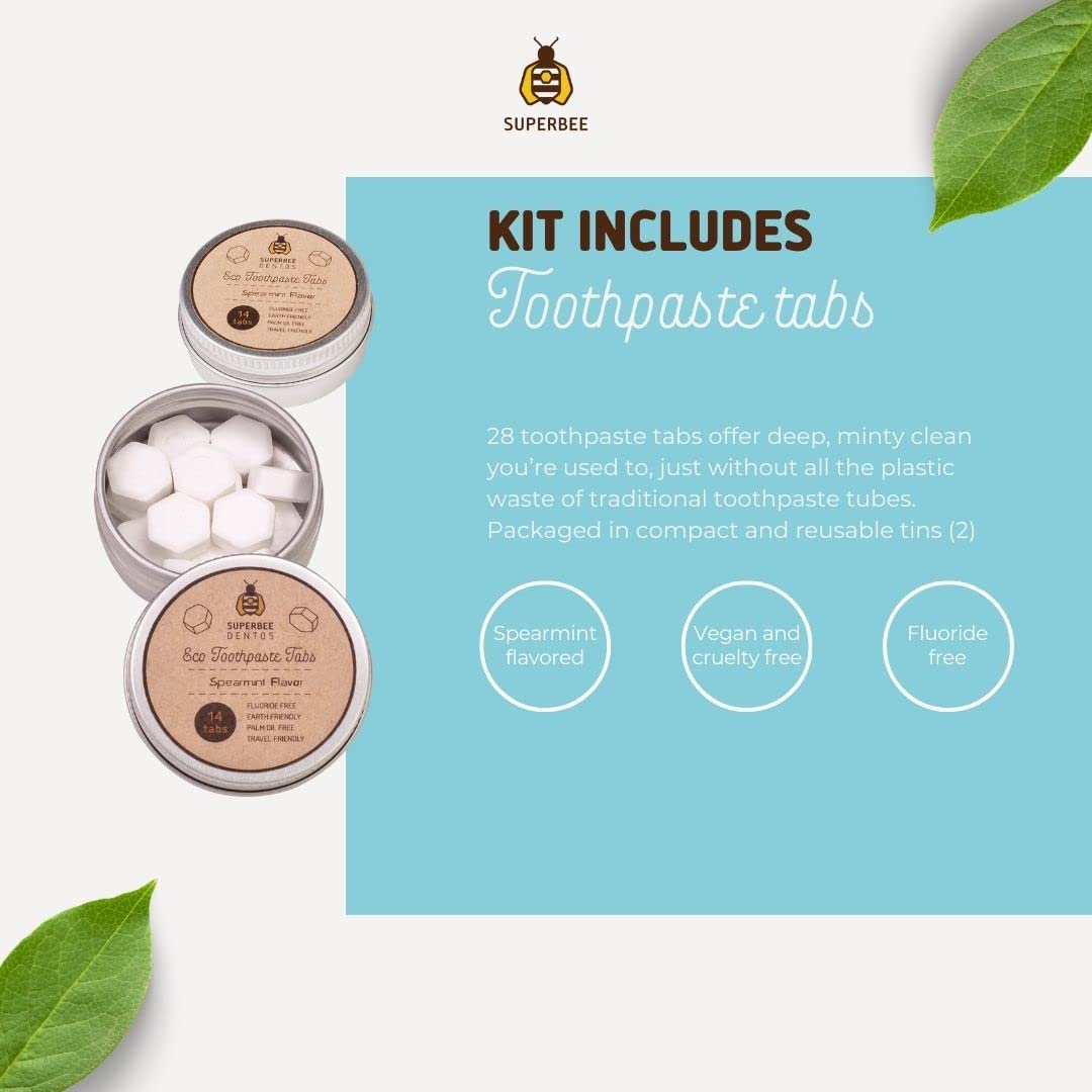 SuperBee Women Gift Box - Toothpaste Tablets, Natural Body scrubbers, Soft Bristles Bamboo toothbrushes, Make up Removal Pads, Beeswax wrap - Eco Friendly Gift, Housewarming Gift Christmas Women Day …