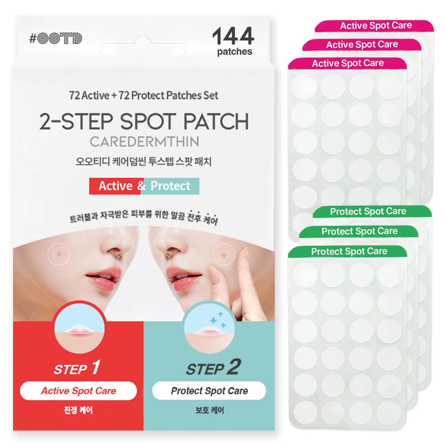 #OOTD Caredermthin 2-Step Spot Patch (144 Dots) - Korean Skincare Patch Set for Targeted Blemish Care – Pre & Post Care