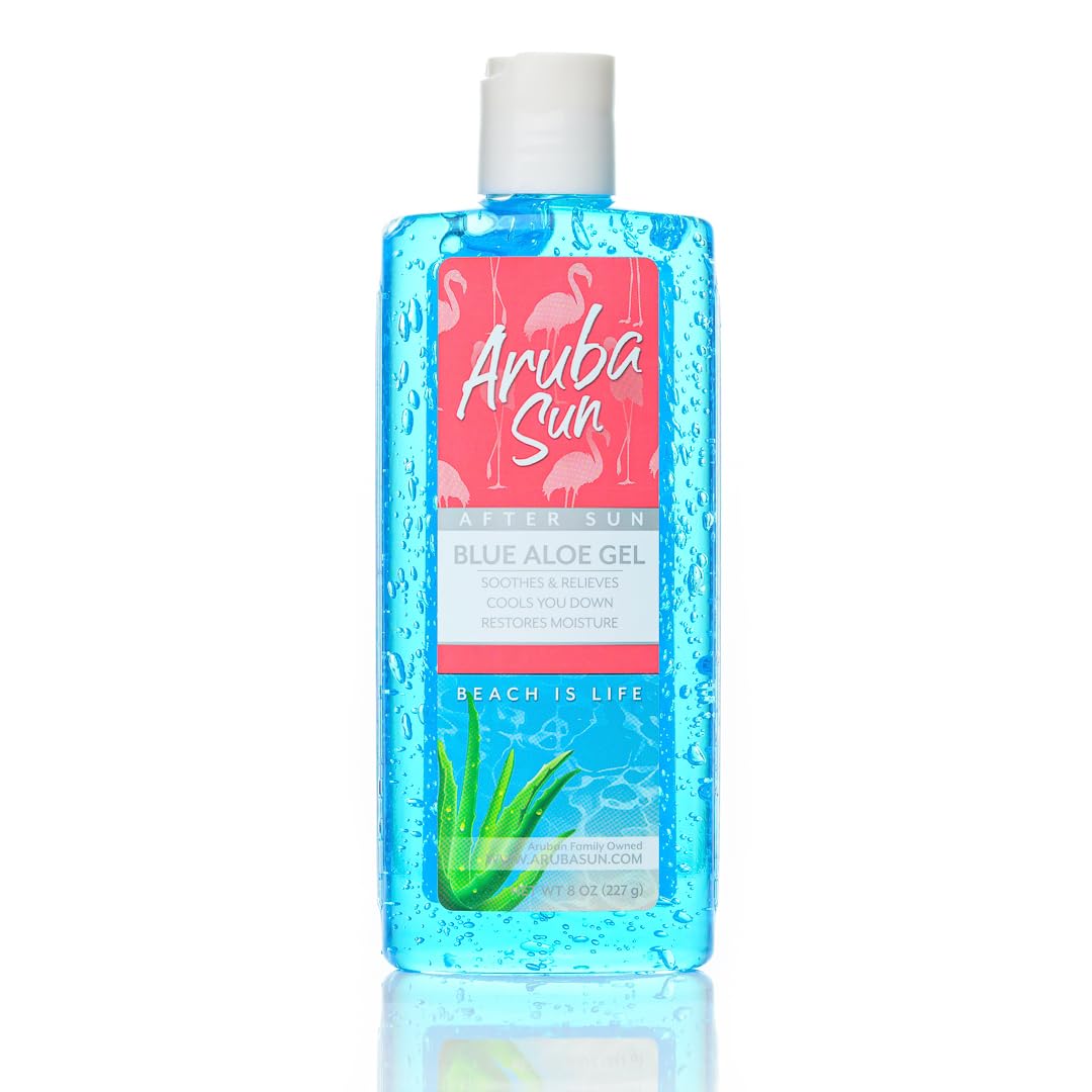 ARUBA SUN After Sun Cooling Aloe Vera Blue Gel, 8 oz, Infused with Vitamin E & Tea Tree Oil to Soothe, Calm & Hydrate your Sunburn