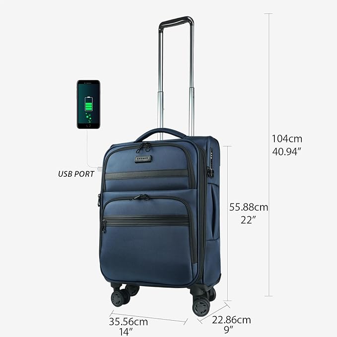 KROSER Softside Expandable Carry On Luggage with Spinner Wheels & Built-in TSA Lock, Durable Suitcase Rolling Luggage with USB Port, Carry-On 20-Inch, Haze Blue