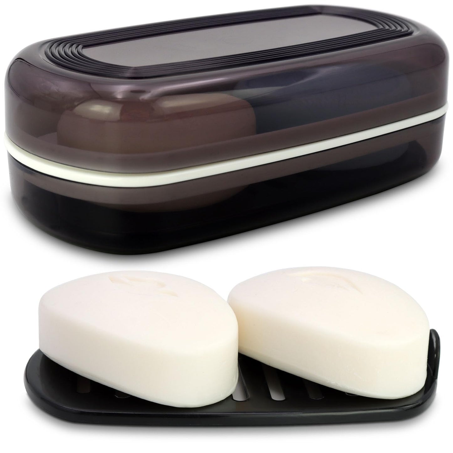 HAYSNA Solid Shampoo Bar Holder, Large Bar Soap Holder, Travel Soap Container, Soap Box with Draining Layer, Soap Case for Bathroom, Traveling, Gym, Camping (Black Style-1-Large)