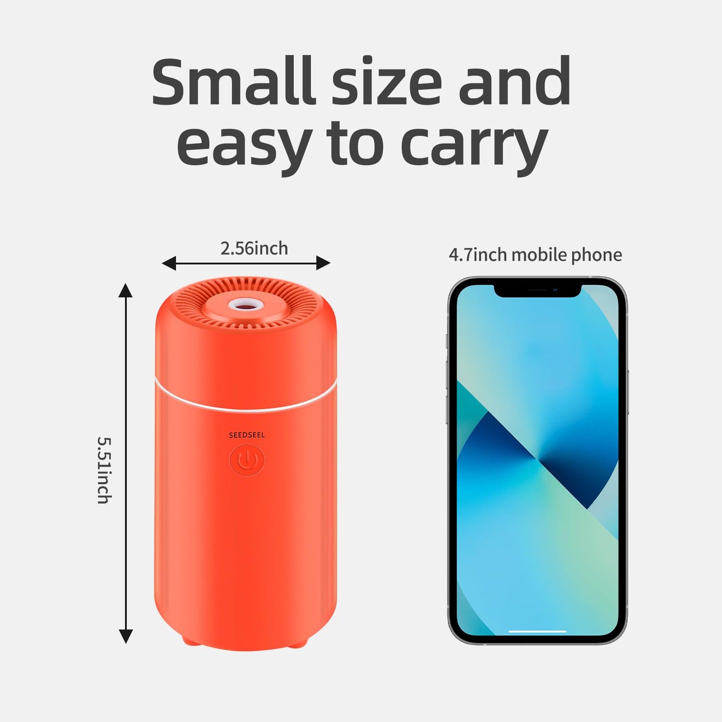 SEEDSEEL 100ML Car Essential Oil Diffuser, Mini Air Humidifier with 7-LED Color Changing, Suitable for Car (Orange)