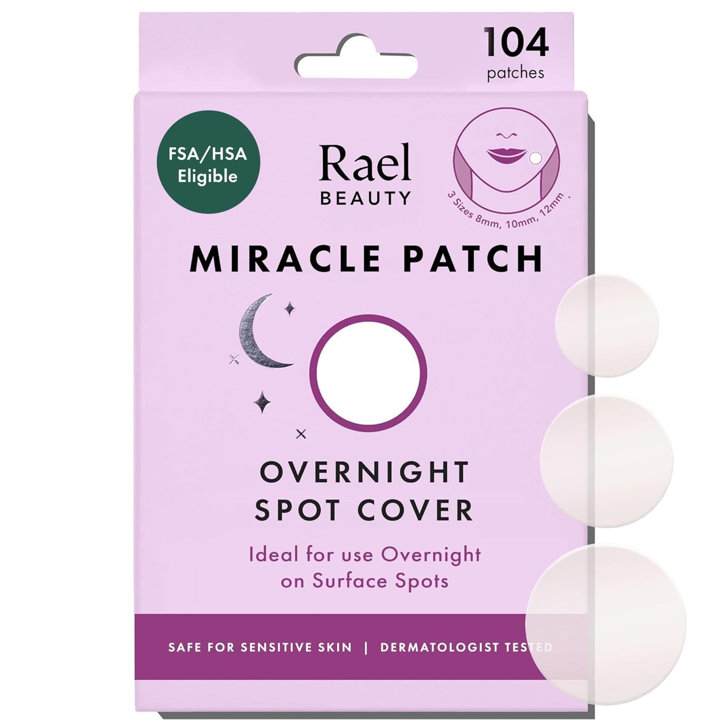 Rael Pimple Patches - Miracle Overnight Spot Cover, Thicker & Extra Adhesion, Hydrocolloid Acne Treatment for Face, Zits & Blemishes, Korean Skin Care, Vegan & Cruelty-Free, 3 Sizes (104 Count)