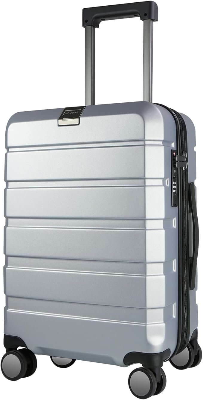 KROSER Hardside Expandable Carry On Luggage with Spinner Wheels & Built-in TSA Lock, Durable Suitcase Rolling Luggage with USB Port, Carry-On 20-Inch, Silver Grey