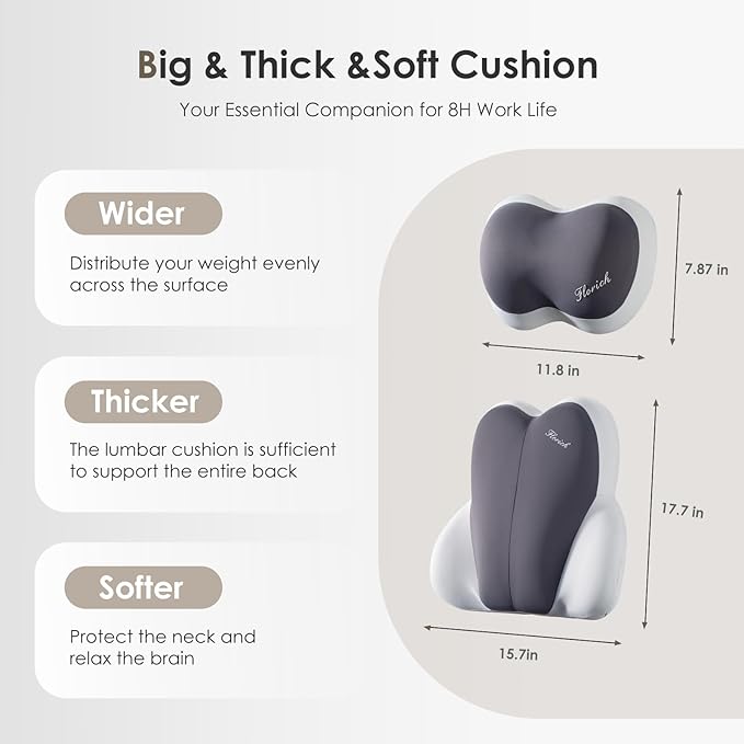 FLORICH Lumbar Support with Car headrest Back Pillow for Chairs Headrest Pillow for Car Ergonomic Ultrathick Memory Foam Back Pillow for Office Chair (Grey)