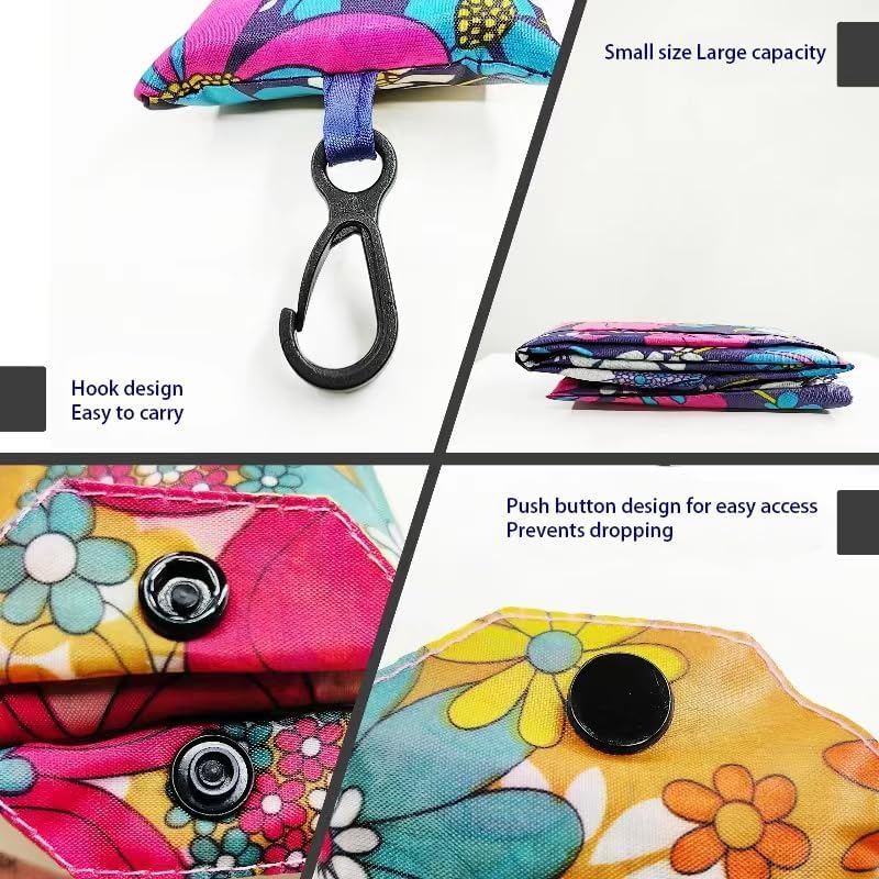 PENGJINYU 6 Pcs Reusable Shopping Bags Foldable,Grocery Bags in Pocket,Waterproof and Machine Washable,Eco-friendly Travel Recycle Polyester Tote Bags for Daily Shopping Supplies load