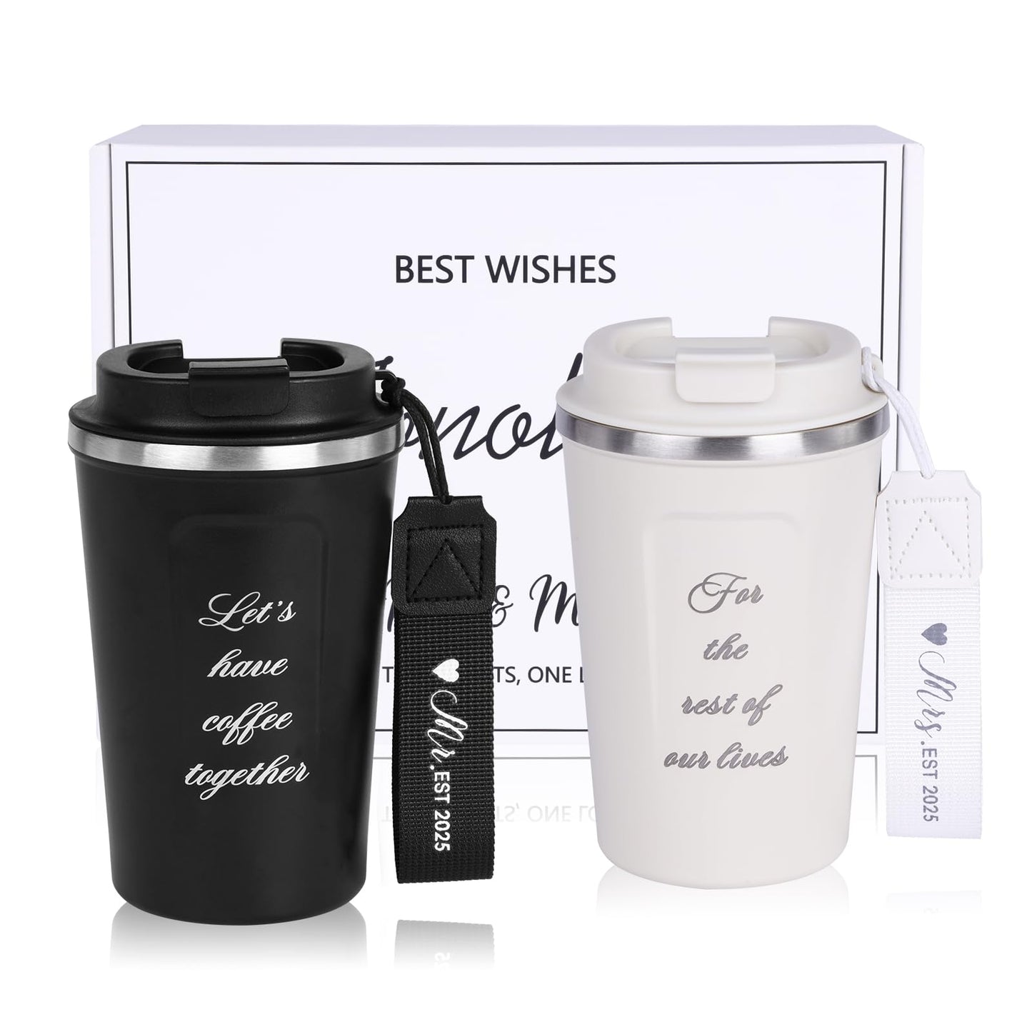 Tonoler Mr and Mrs Gifts 2025, Stainless Steel Insulated Coffee Mug for Couples, Wedding/Engagement/Bridal Shower Gifts for Newlywed, Bride and Groom - 12 Oz