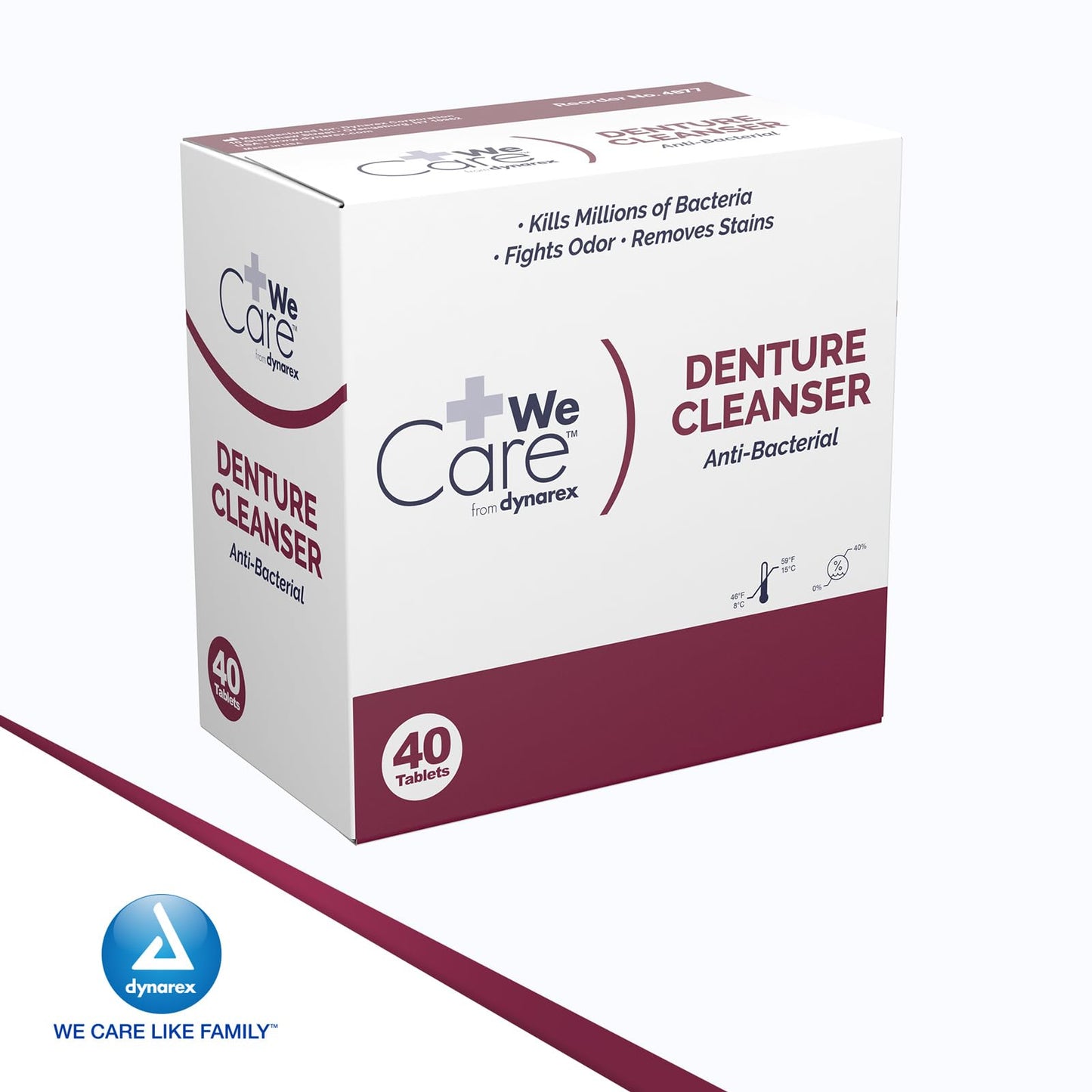 Dynarex Denture Cleanser Tablets - Reduce Odors & Stains - Individually Wrapped, Peppermint Denture Cleaning Tablets - Box of 40 Tablets