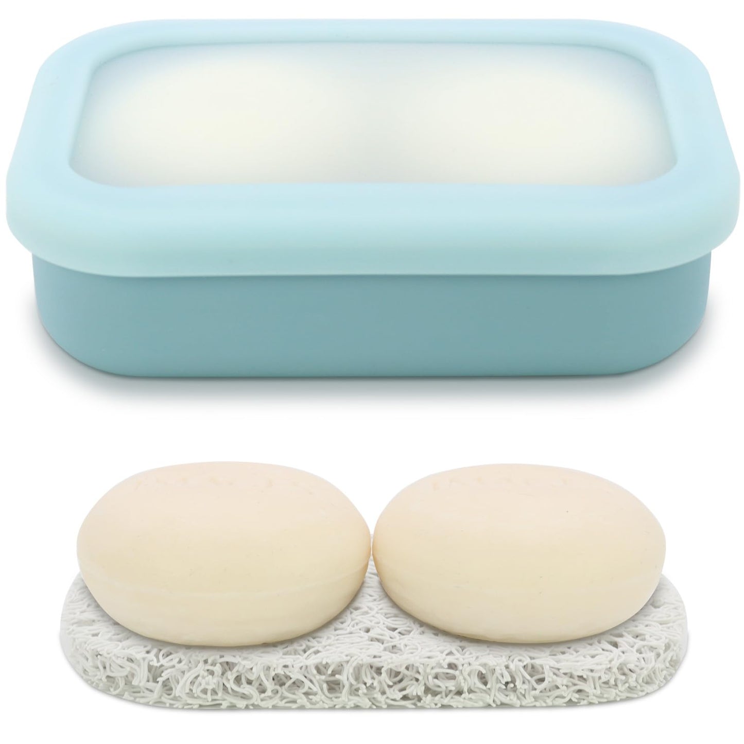 OLAMAR Solid Shampoo Bar Holder,Silicone Travel Soap Case,Enhanced Leak Proof Soap Container with Drainage Layer Soap Holder, Suitable for Bathroom,Camping and Gym (Blue, Large)