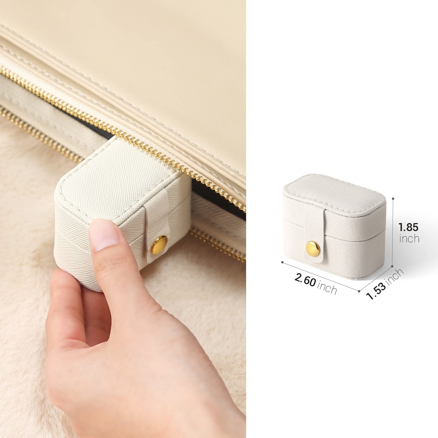 CASEGRACE Small Jewelry Ring Box Mini Travel Jewelry Case Portable Ring Storage Case for Rings Earrings, Gifts for Women, White