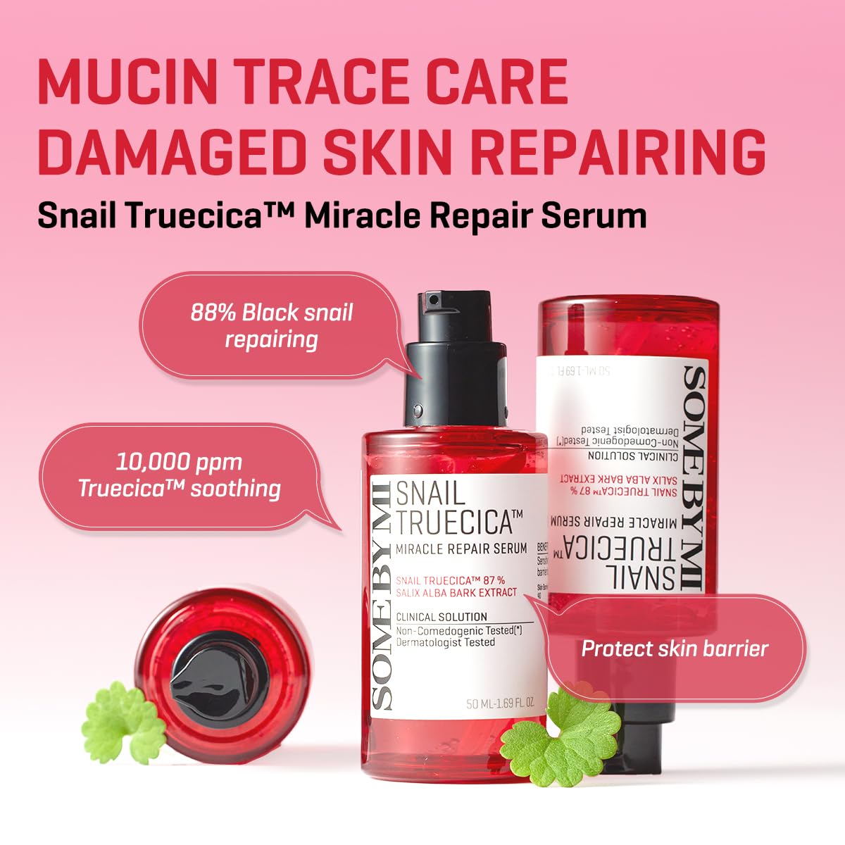 SOME BY MI Snail Trucica Miracle Repair Serum - 1.69Oz, 50ml - Made from Snail Mucin for Sensitive Skin - Daily Repair Face Serum for Post Acne Marks and Strengthen Skin Barrier - Korean Skin Care