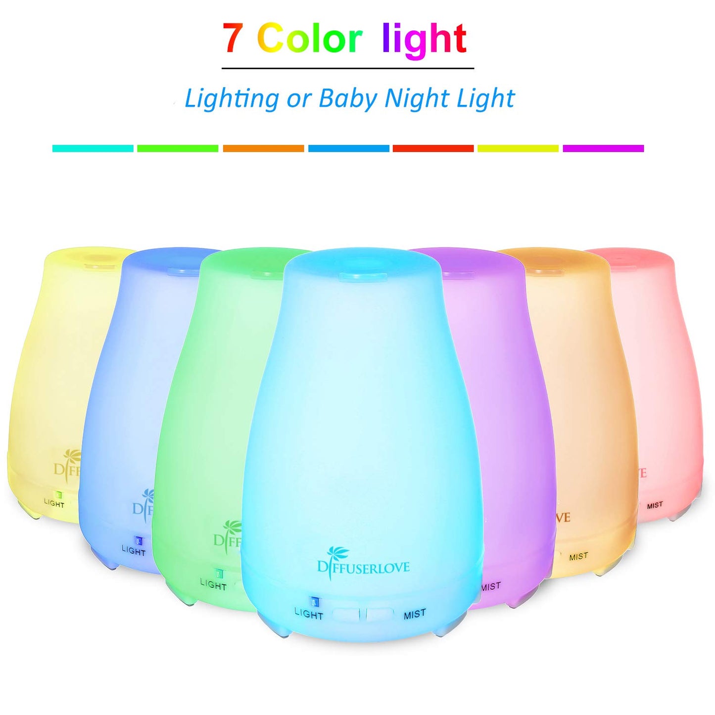 Diffuserlove Essential Oil Diffusers 200ML Remote Control Ultrasonic Mist Humidifiers BPA-Free Aromatherapy Diffuser with 7 Color Lights, Auto Shut-Off for Bedroom Office Kitchen