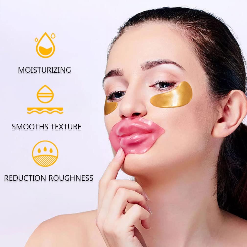 Eakroo 30 Pairs Lip Masks & Eye Masks, 24K Gold Crystal Gel Collagen Eye Patches, Under Eye Patches for Puffy Eyes, Bachelorette Party Favors, Bridesmaid Gifts, Stocking Stuffers, Skincare