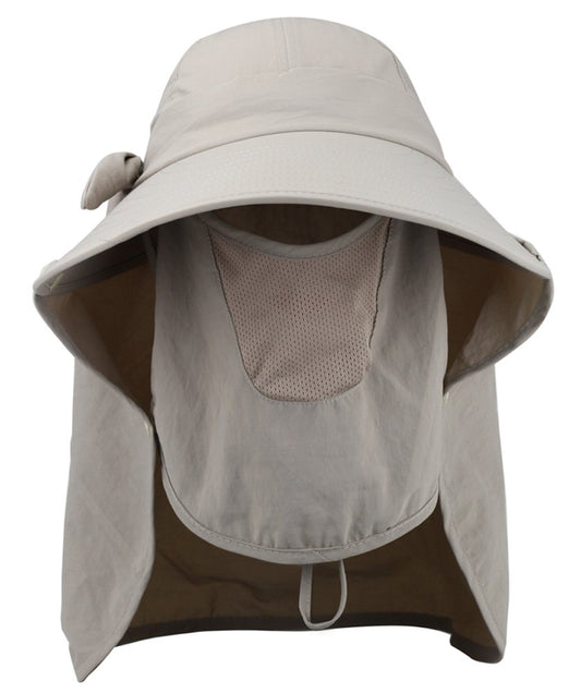 lenikis Women's UPF+50 Sun Visor Detachable Flap Hat Foldable Wide Brimmed UV Protection Face Mask Hat (Khaki)
