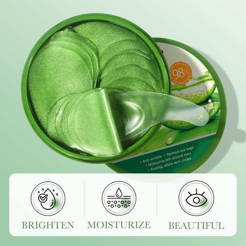 Aloe Vera Eye Mask- 60 PCS Aloe Vera Under Eye Patches-Under Eye Patches for Dark Circles,Eye Puffiness & Dark Circles Treatment,Reduces Wrinkles & Fine Lines,Improves & Firms Eye Skin