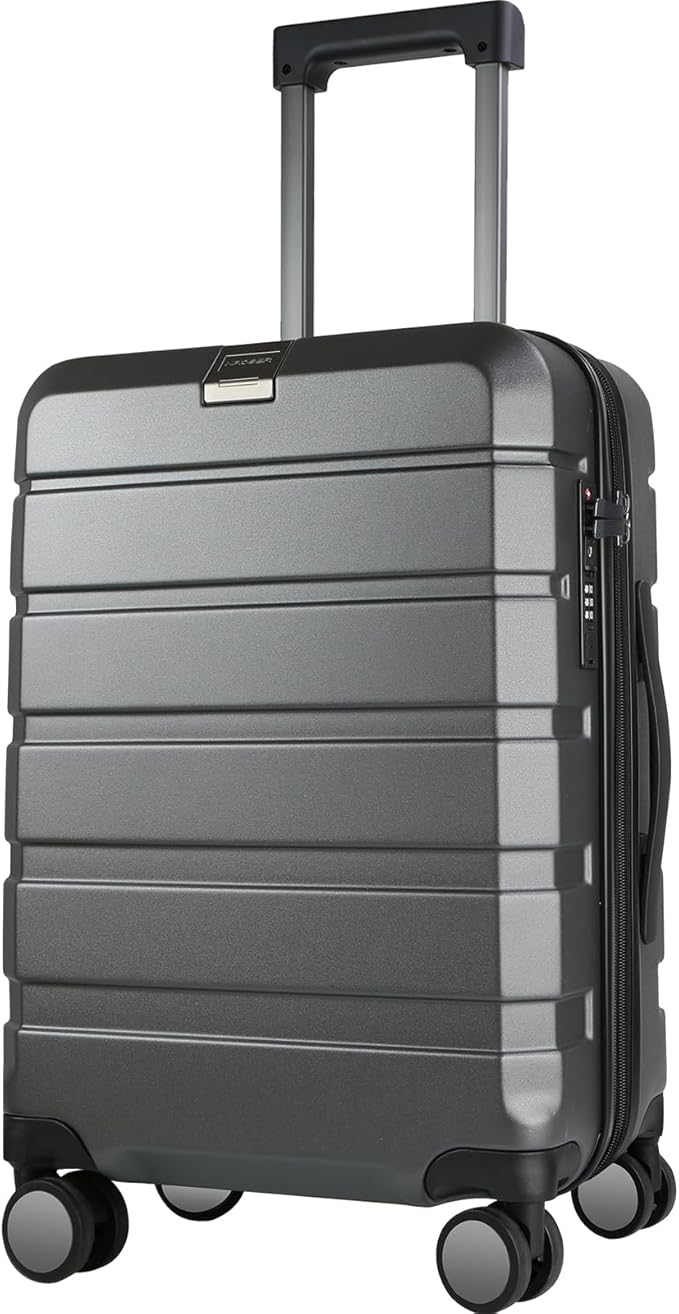 KROSER Hardside Expandable Carry On Luggage with Spinner Wheels & Built-in TSA Lock, Durable Suitcase Rolling Luggage with USB Port, Carry-On 20-Inch Steel Grey