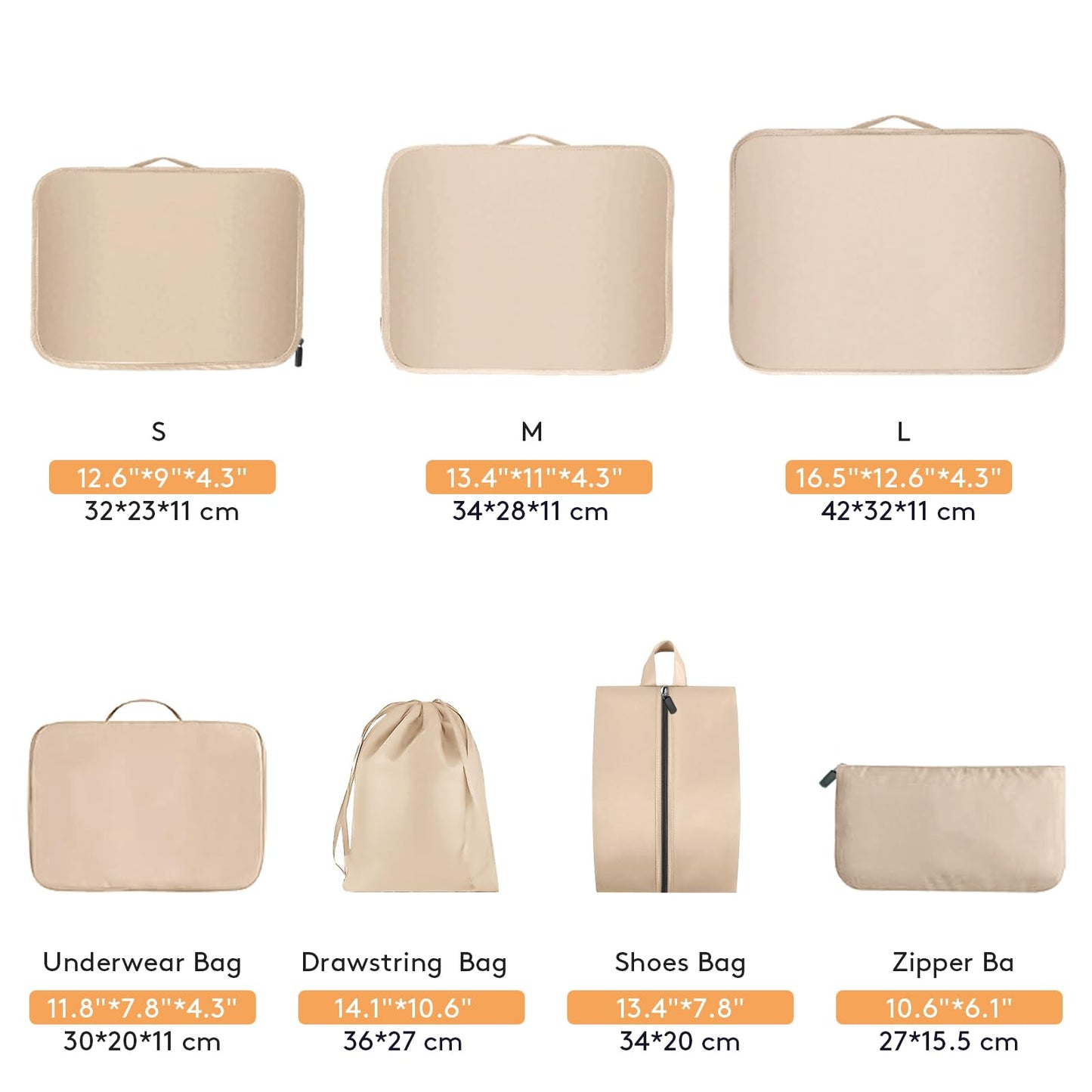 Lhelca 7 Set Packing Cubes Various Sizes Latest Double-Sided Water-Resistant Packing Organizer for Travel Accessories Luggage Carry On Suitcase Cream