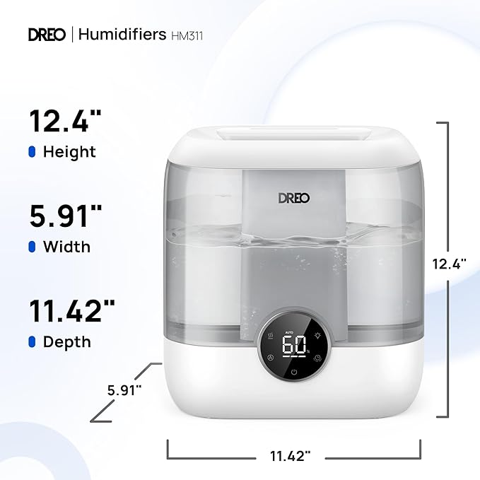 Dreo 6L Humidifiers for Bedroom, Quiet Supersized Cool Mist Ultrasonic Humidifier with Diffuser, 60 Hour Runtime for Home, Nursery, Plant, Gray