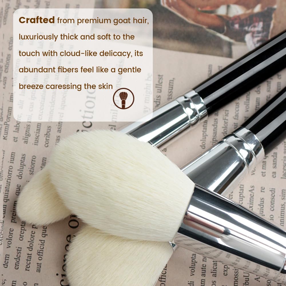Professional Natural Travel Goat Hair Makeup Brushes with case, 15Pcs Kabuki Face Powder & Eye Makeup Brush set With Ultra Soft Premium Dense Hair, Valentines Day Gifts