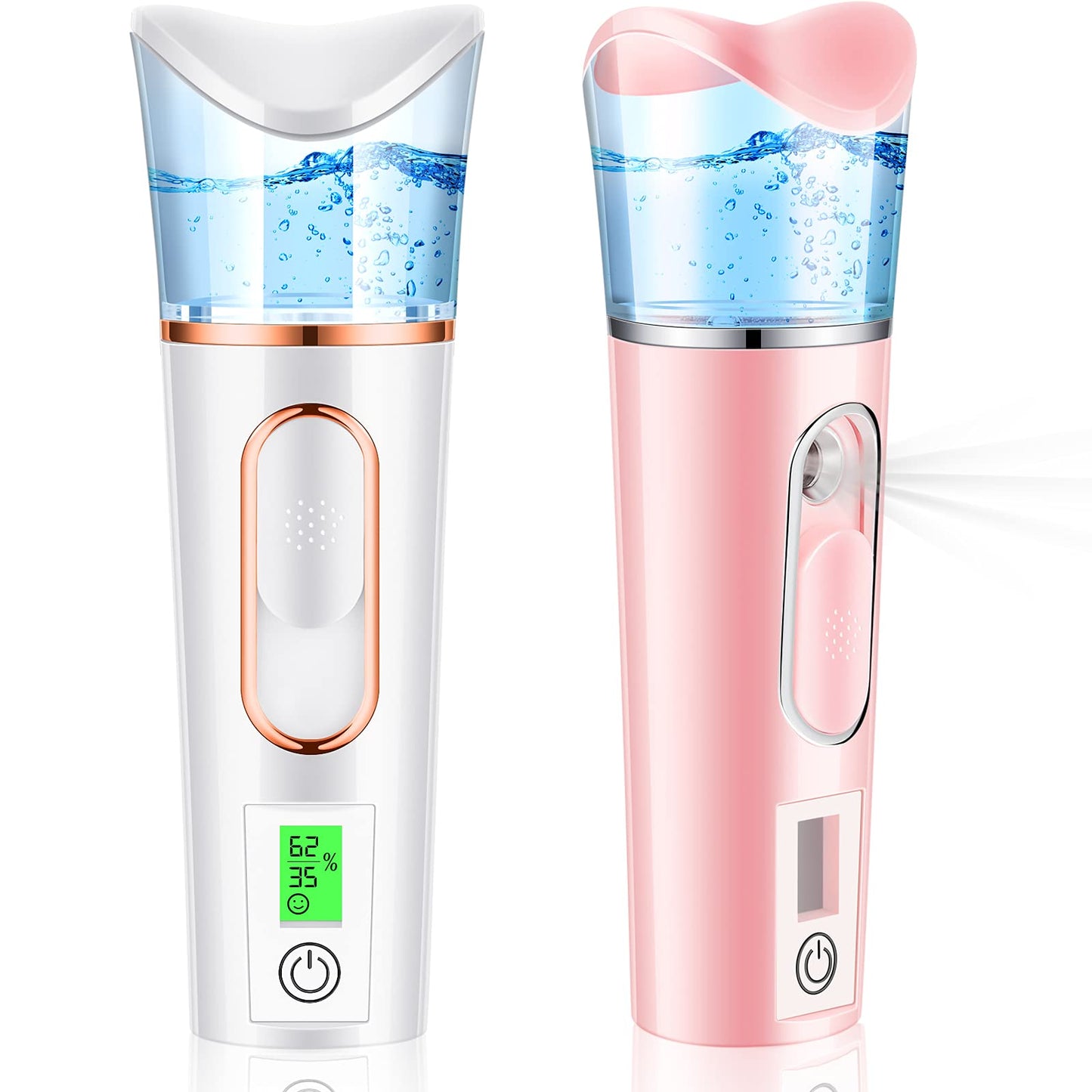 2 Pieces Handy Nano Mist Sprayer with Skin Analyzer Moisture Tester Portable Nano Facial Mister Face Steamer Atomization Mini Eyelash Extensions USB Rechargeable Moisturizing & Hydration for Skin Care