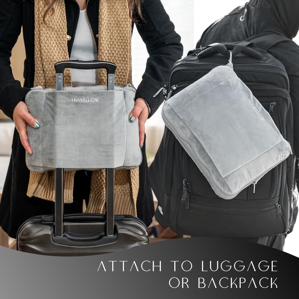 Travellow Travel Pillow and Blanket Set - 4-in-1 Ultimate Travel Kit with Memory Foam Pillow, Travel Blanket, Sleep Mask, and Earplugs-Ultimate Comfort and Coziness for Your Journeys - Pink