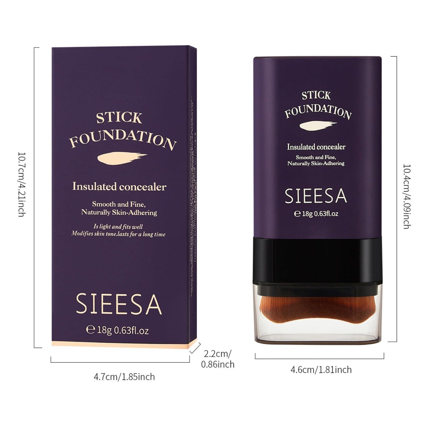 Korean Dual Ended Foundation Stick with Brush, 2 in 1 Concealer Foundation Stick & Contour Makeup, Hydrating Formula - Lightweight, Waterproof, Covers Blemishes (Natural)