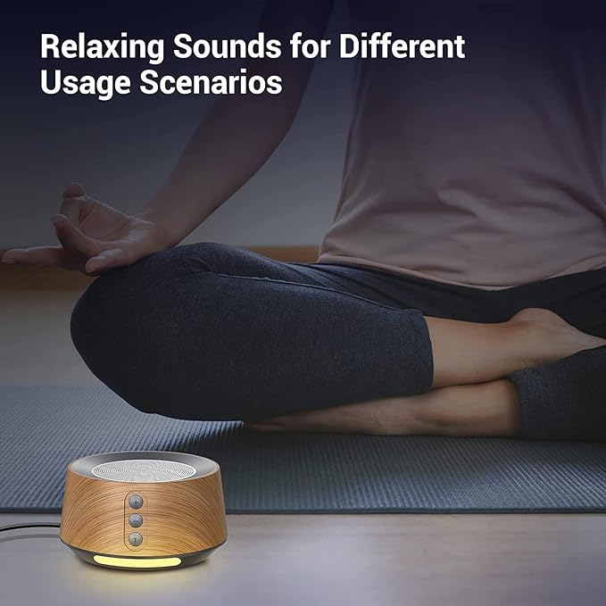 BGOVERSS White Noise Sound Machine with 20 Soothing Sounds, 10 Colors Night Light Sleep Machines Home Office Travel, 5 Timers and Memory Feature Sound Machine for Nursery Baby Kids Adults (Wood)