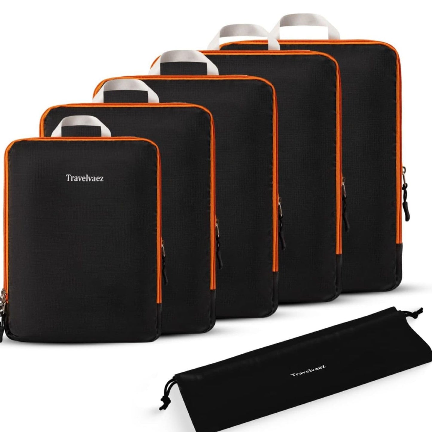 Travelvaez 6 Set Large Compression Packing Cubes, Durable Clothes Organizer for Suitcases and Carry-On Luggage, Expandable and Lightweight Packing Cubes for Travel Compression with Laundry bag, Black