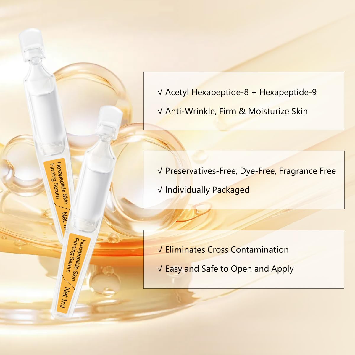 BACHERI Skin Firming Serum with Acetyl Hexapeptide-8, Hexapeptide-9, Carnosine - Moisturizing, Hydrating and Antioxidant for Fine Lines, 30 Pcs/Box Ampoules