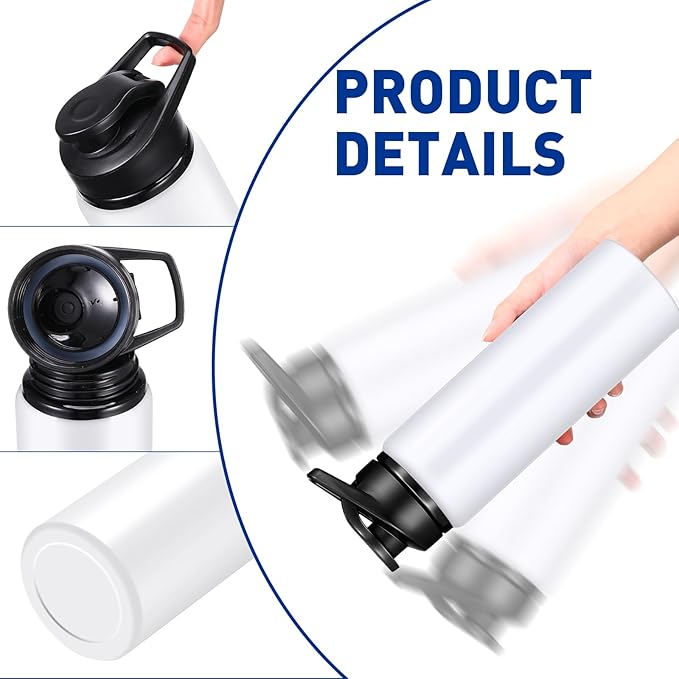 CHENGU 4 Pcs Aluminum Water Bottle 24oz Aluminum Reusable Bottles Lightweight Snap Lid Sports Water Multipack Easy Carry Leak Proof Travel for Gym Camping Hiking Outdoor Fishing (White)