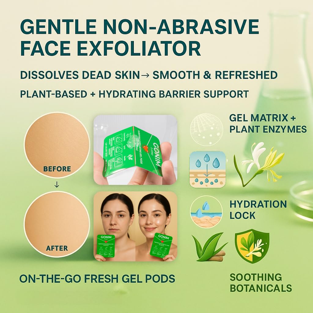 GONIM Exfoliating Facial Cleanser with Hyaluronic Acid, Exfoliating Face Wash, Oil-Free Gentle Face Exfoliator Pore Cleaner, Non-Comedogenic Face Scrub Peeling Gel, Weekly Dead Skin Remover, 15count