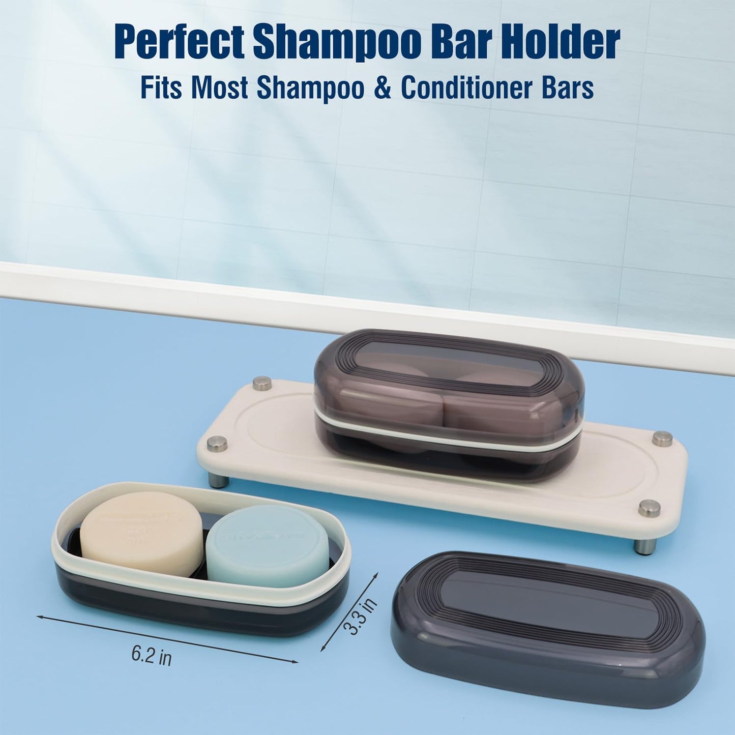 AIMAIAIMAI Shampoo Bar Holder Travel Case for Two Bars – Compatible with Kitsch Solid Shampoo & Conditioner Bars, Large Soap Container for Bathroom or Travel (1 Pack, Black Style A-Large)
