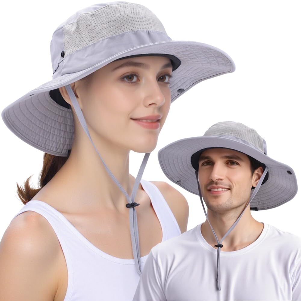 EINSKEY Cooling Sun Hat for Men Women, Packable Wide Brim Bucket Hat with Ponytail Adjustable Boonie Hat for Fishing Hiking