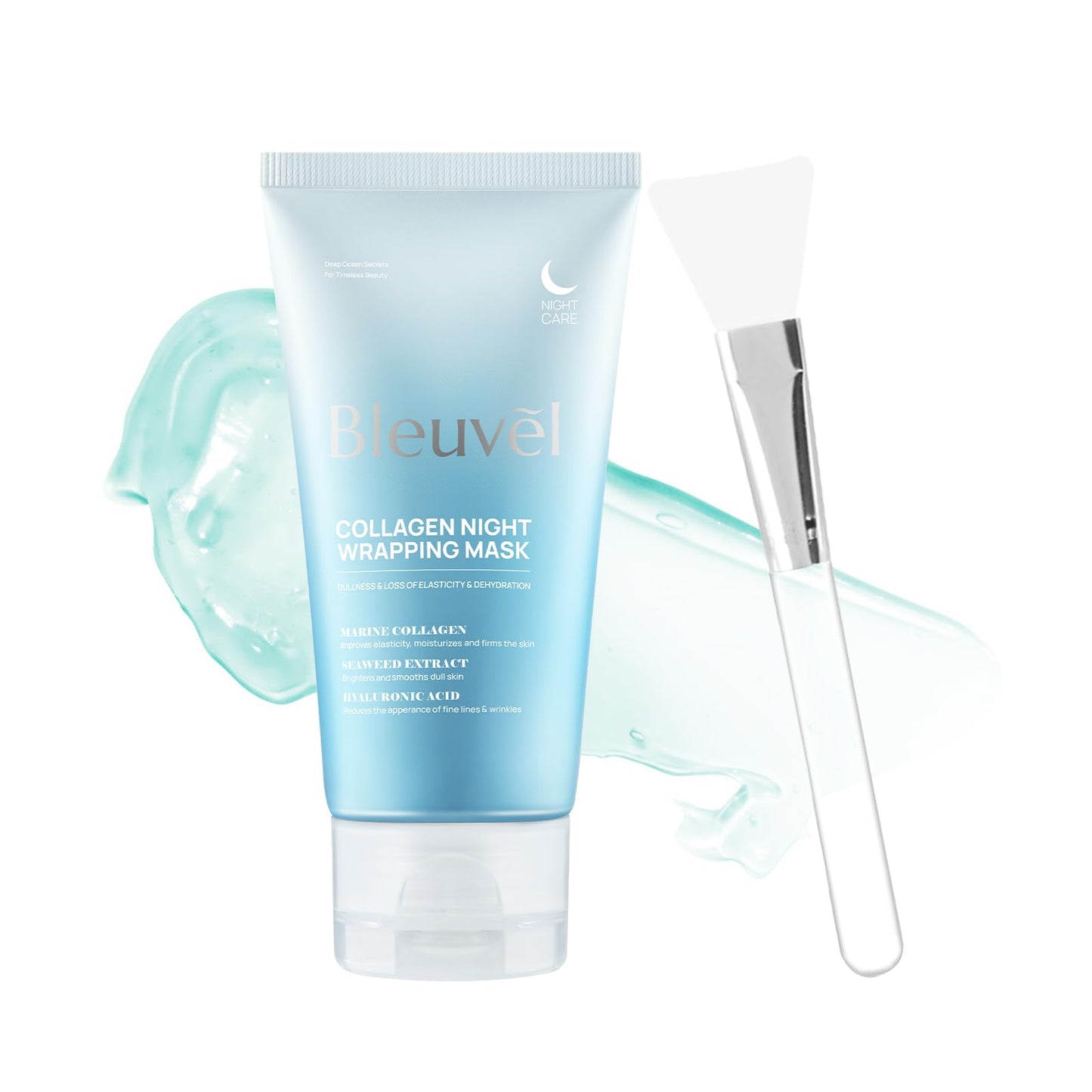 Bleuvél Collagen Overnignt Wrapping Mask - Peel Off Face Mask for Glass Skin with Marine Collagen & Seaweed Extract for Hydrating, Firming & Elasticity 2.5 fl.oz./75ml