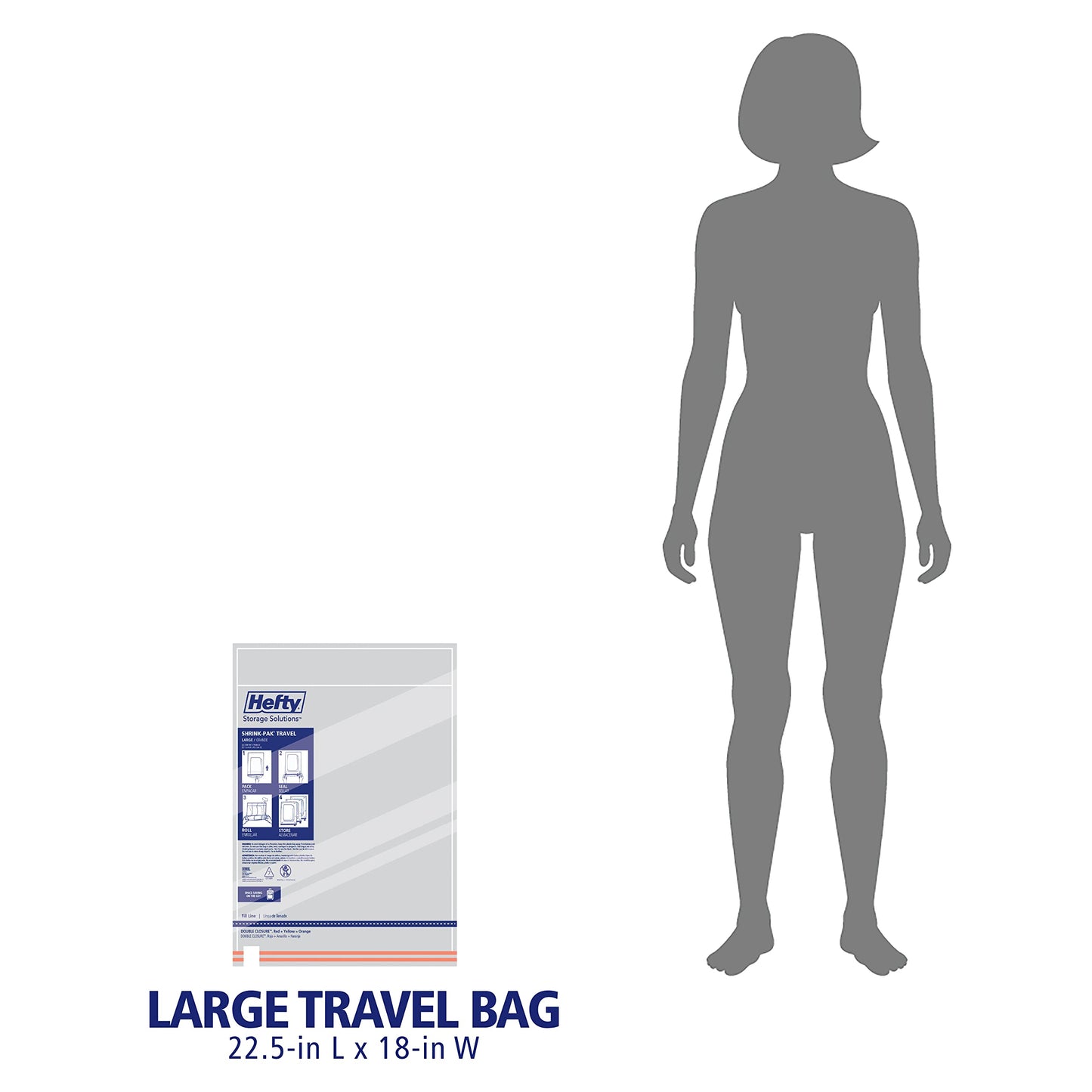 Hefty Shrink-Pak Large Travel Bags - Airtight Storage Bags for Maximum Space Saving, Travel Essentials, Ideal for Packing, Durable, Reliable Compression with Sealed Protection