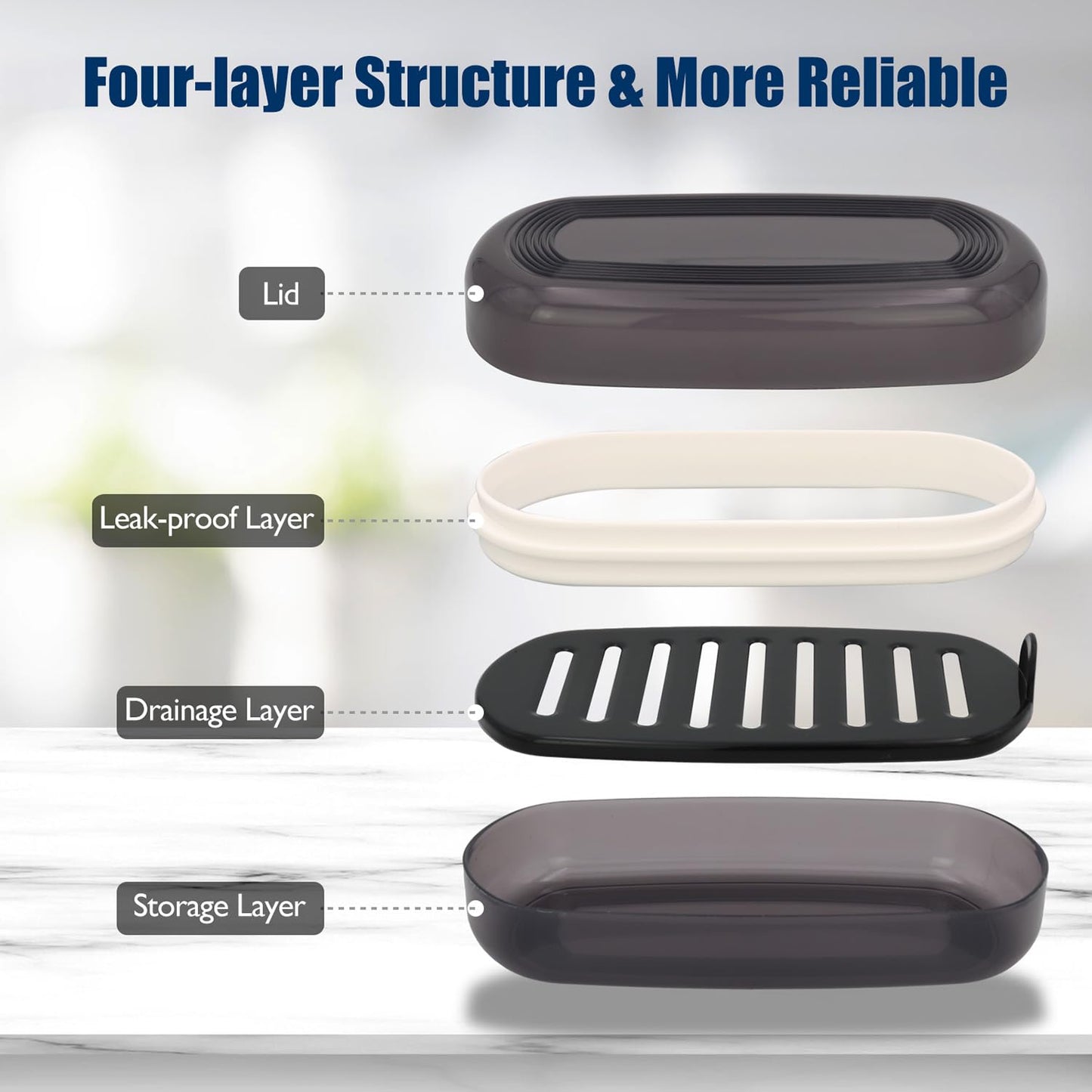 AIMAIAIMAI Shampoo Bar Holder Travel Case for Two Bars – Compatible with Kitsch Solid Shampoo & Conditioner Bars, Large Soap Container for Bathroom or Travel (1 Pack, Black Style A-Large)