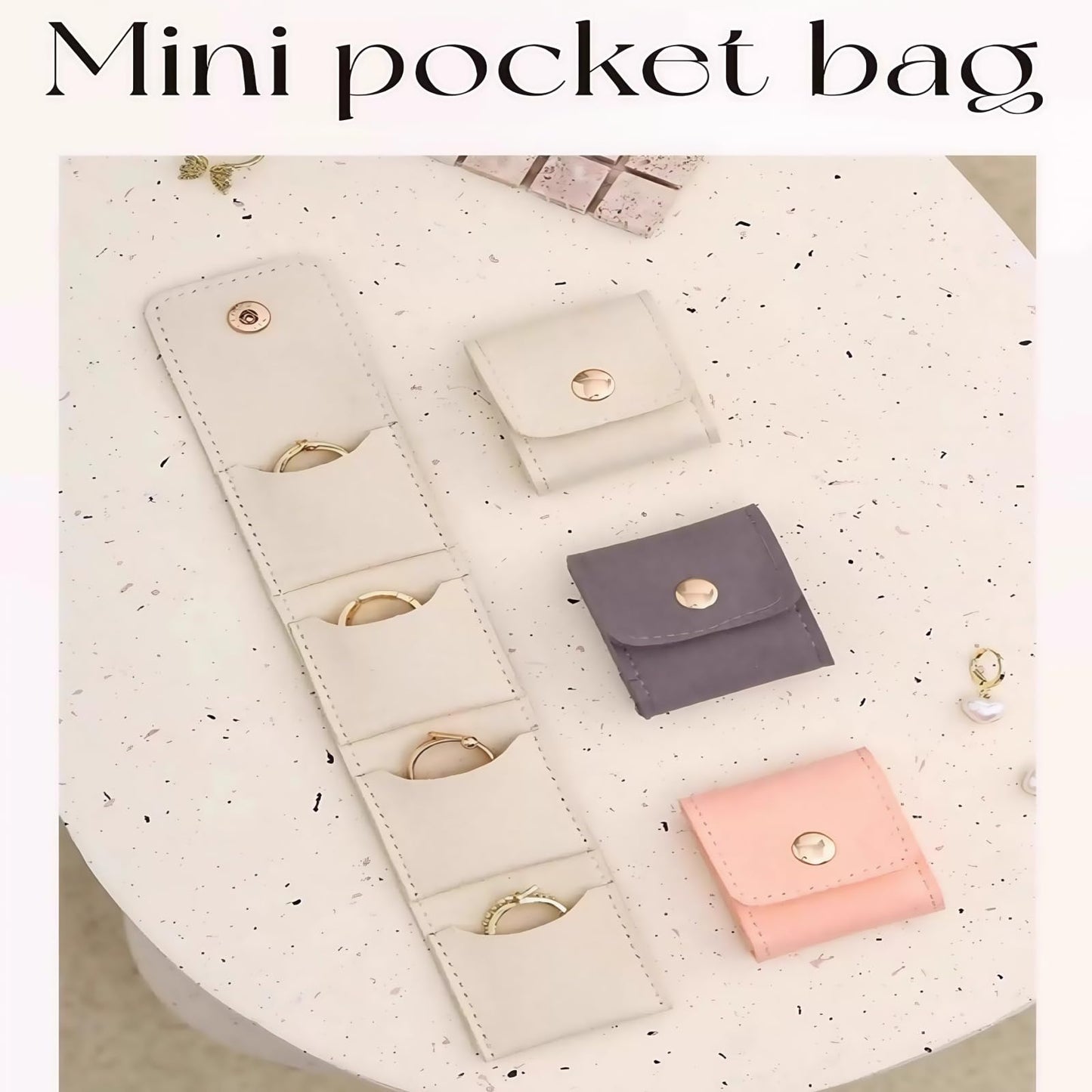 3Pcs Mini Travel Jewelry Bag,Portable Foldable Jewelry Roll Case with Buckle Clasp,Holds Earrings,Rings,Necklaces Bracelets