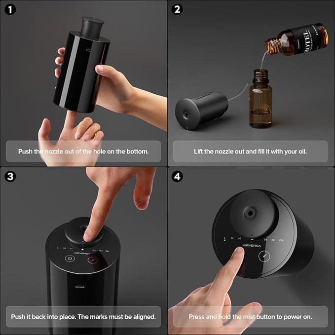 Waterless Essential Oil Diffuser Starter Kit with 30mL Fragrance Oil Inspired by Four Seasons Hotel, Battery Operated Mini Scent Air Machine Portable Diffuser for Home Car Office, White AN6