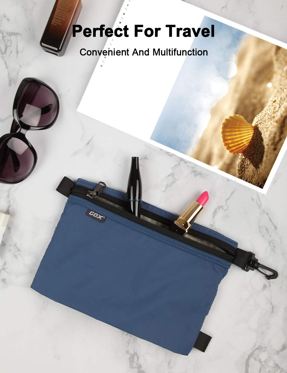 GOX Travel Toiletry Bag Carry On Zipper Pouch Cosmetic Kit Makeup Digital Bag Water Resistant Nylon(navy …